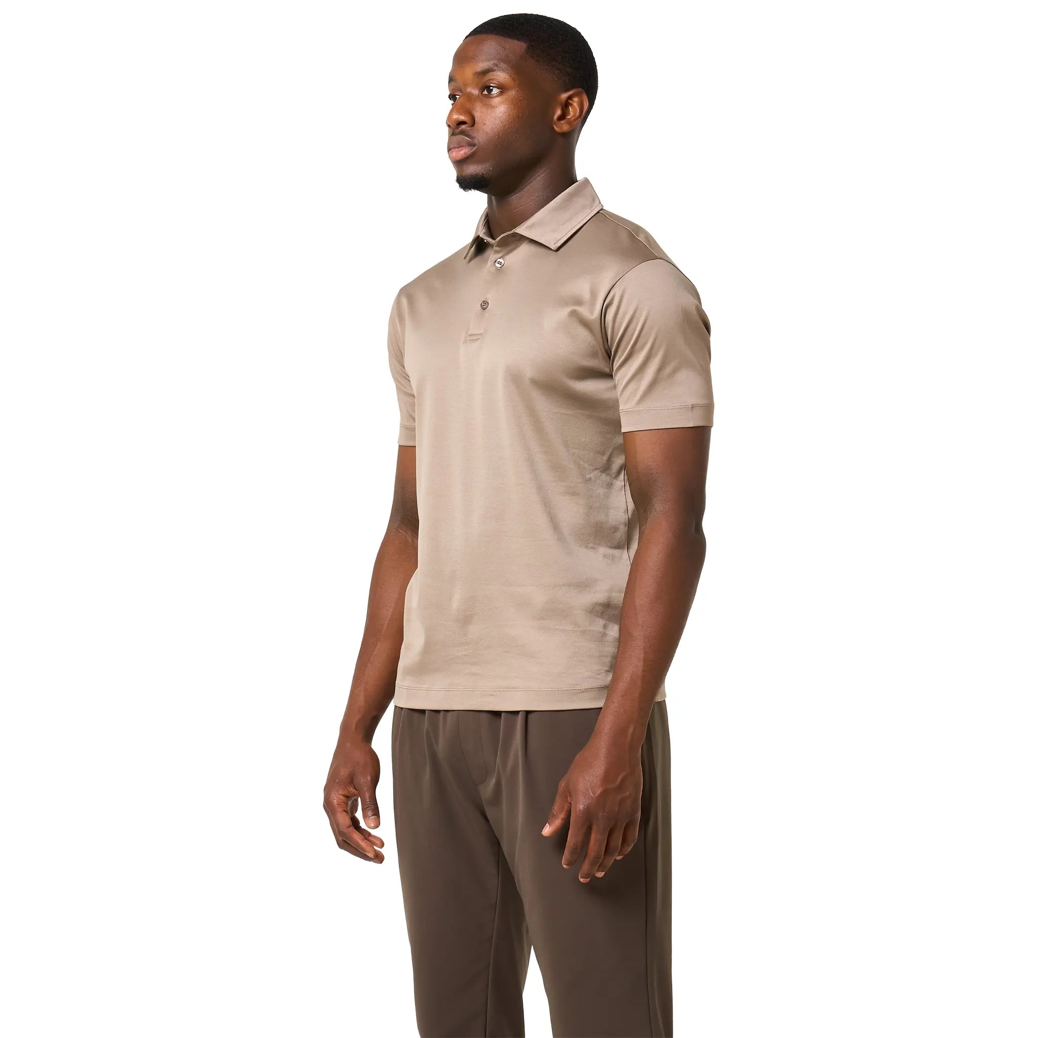 Front Side View of Loiano Egyptian Cotton Taupe Polo Shirt